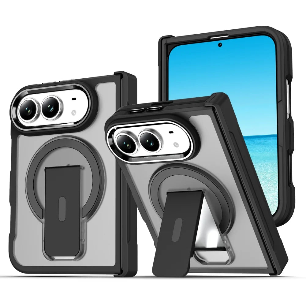 MagsafeTranslucent Folding Holder Stand Magnetic Case for iPhone Duo 18 Hinge Armor Solid Color Frosted Bumper Phone Covers