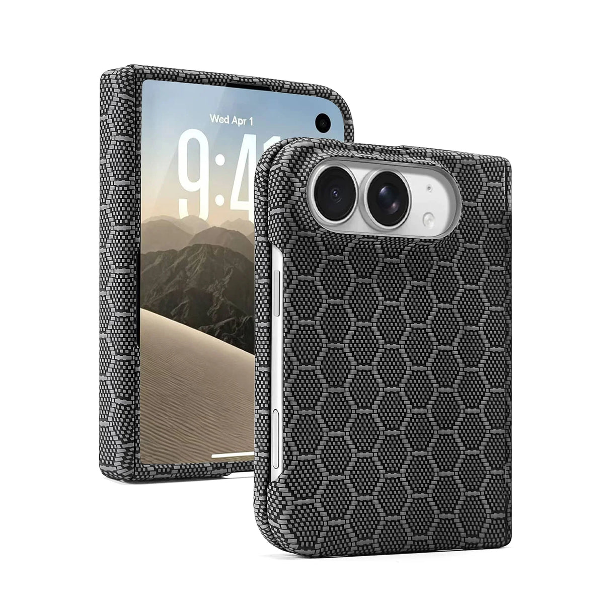 Aramid Fiber Case For iPhone Duo iPhone Ultra 18 Fold Carbon Fiber Texture Slim Hard Shockproof Full Protective Fold Phone Cover