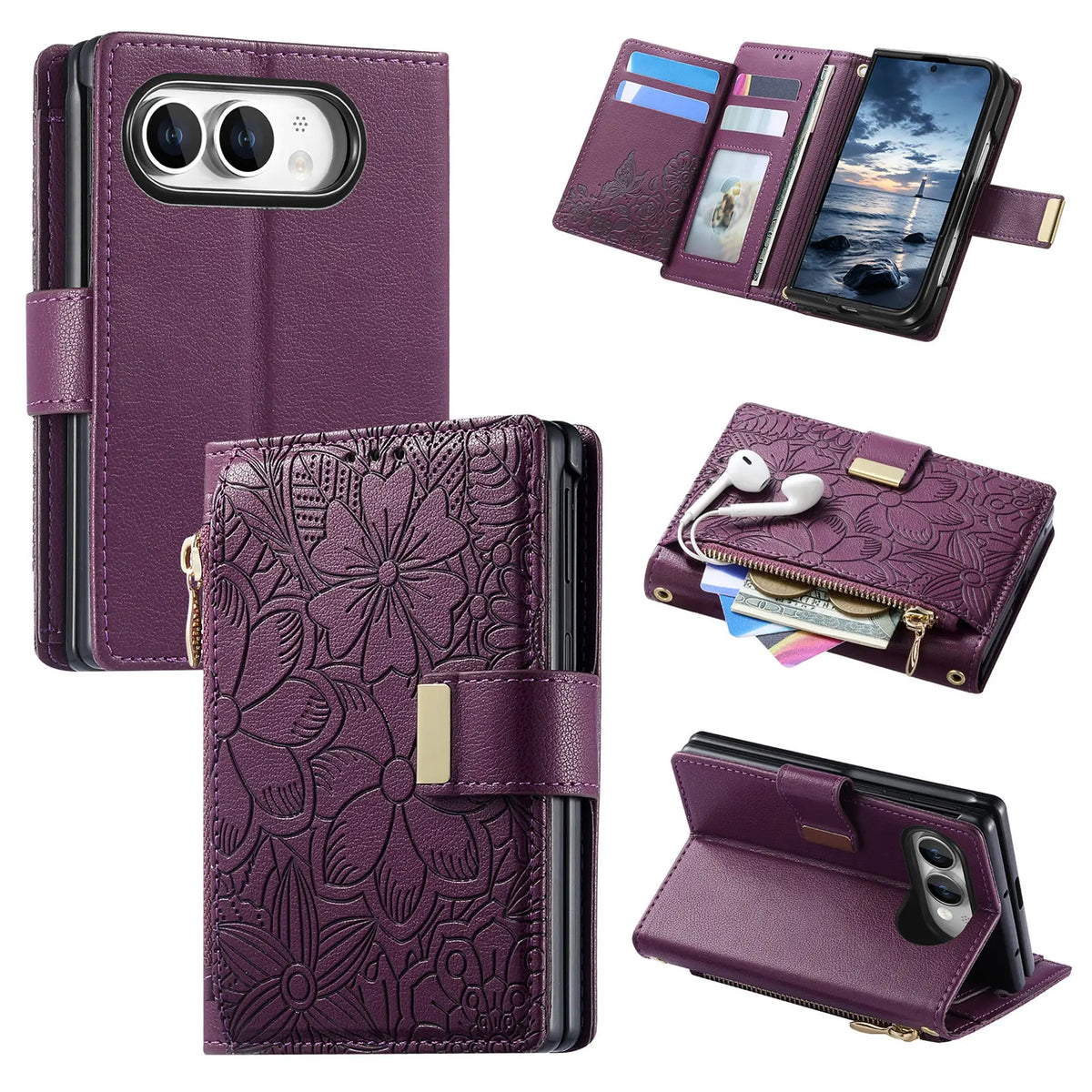 iPhone Duo 5G Case Luxury Leather Zipper Flip Wallet Card Slot Bracket Shockproof Back Cover Accessories For iPhone 18 Fold