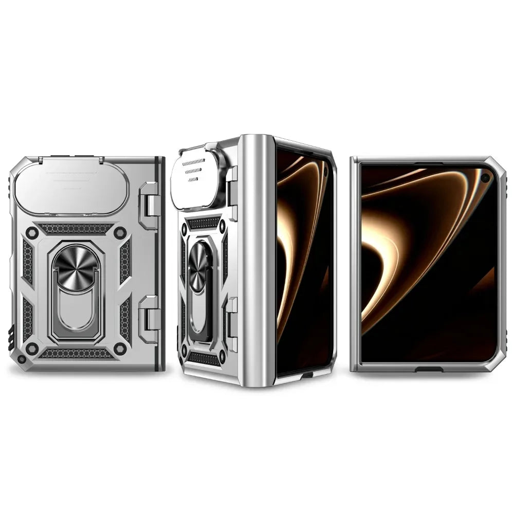 Business Metal Ring Bracket Stand Armor for Magsafe Magnetic Phone Cases For iPhone Duo Lens Protection PC TPU 18 Folding Cover