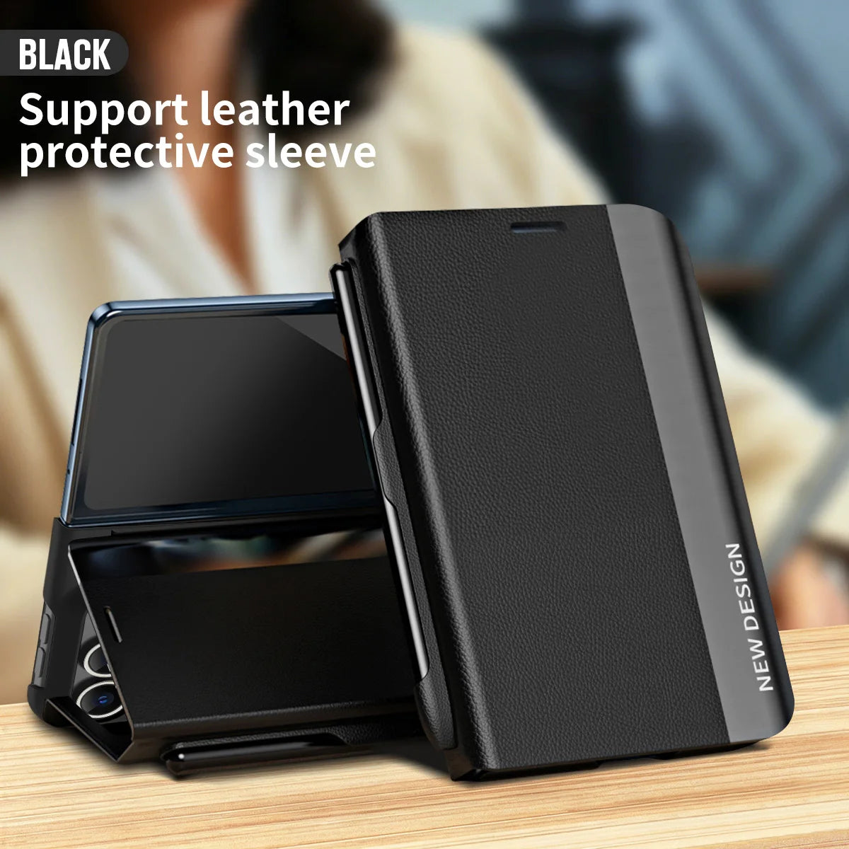 Luxury PU Leather Flip Phone Case For Magsafe For iPhone Duo Built-in S Pen Slot with Stylu Kickstand Full For iPhone Duo Cover