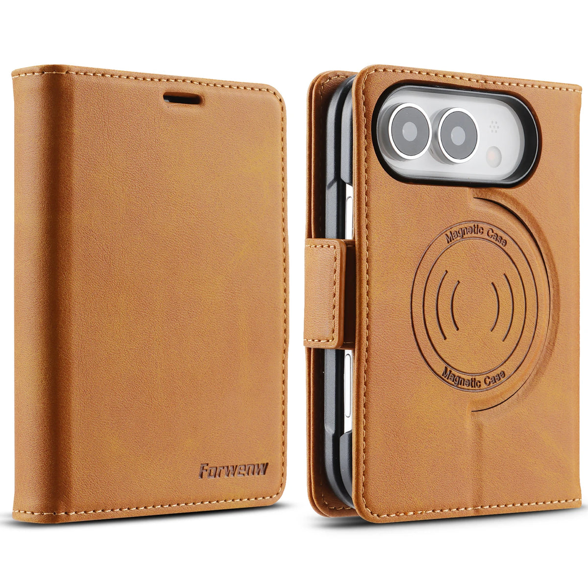 Magnetic Flip Card Slots Wallet Leather Case for iPhone Duo 18 Fold Wide Shockproof for Magsafe RFID Blocking Book Stand Cover