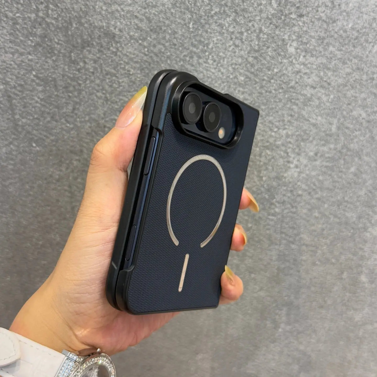 For iPhone Duo Case Business Technique PU Leather for Magsafe Case for iPhone Duo Fold Magnetic Wireless Charging PC Cover