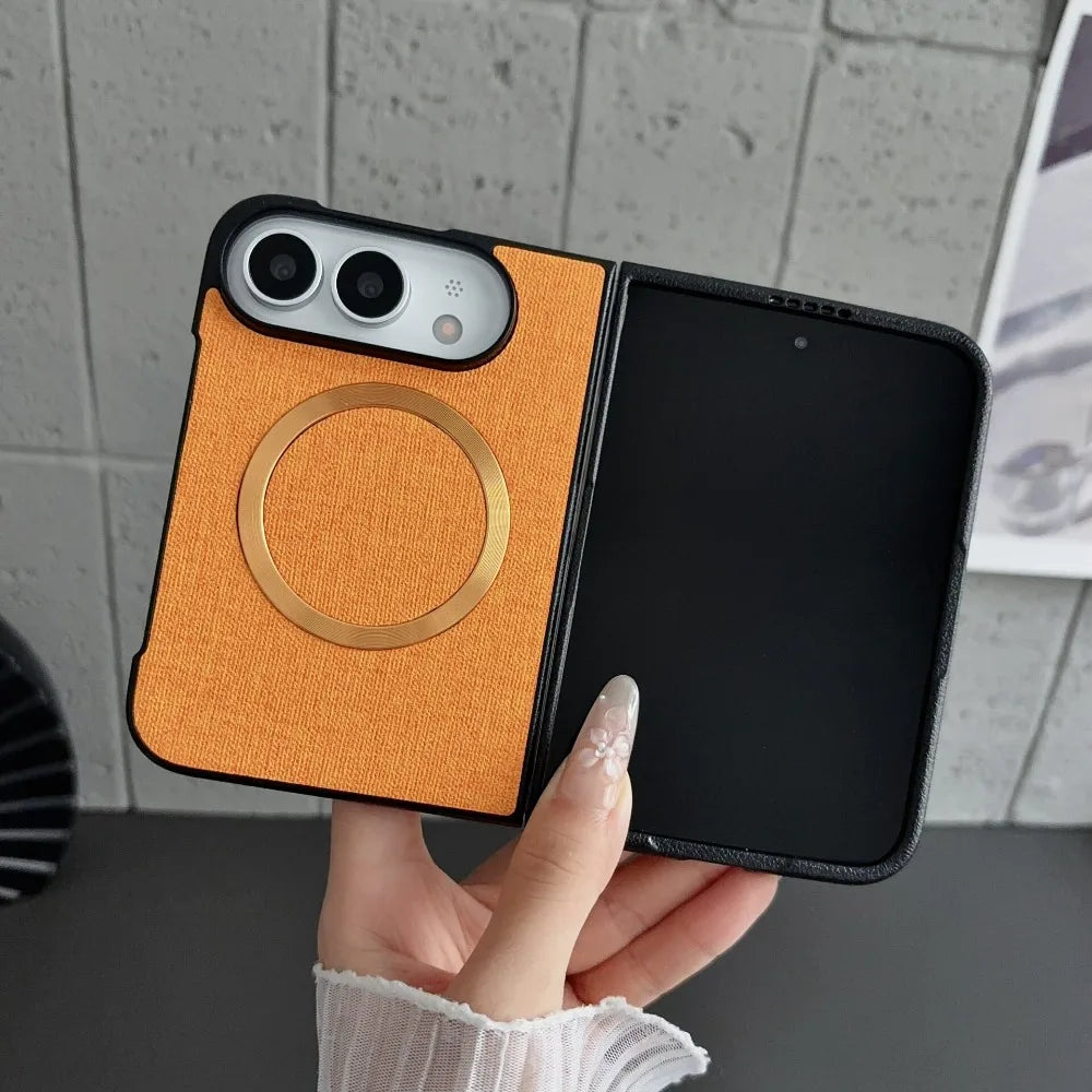 Fabric Cloth Texture Magnetic Case for iPhone Duo duo DUO Fold Shell Wireless Charging Shockproof Hard PC Slim Cover Funda