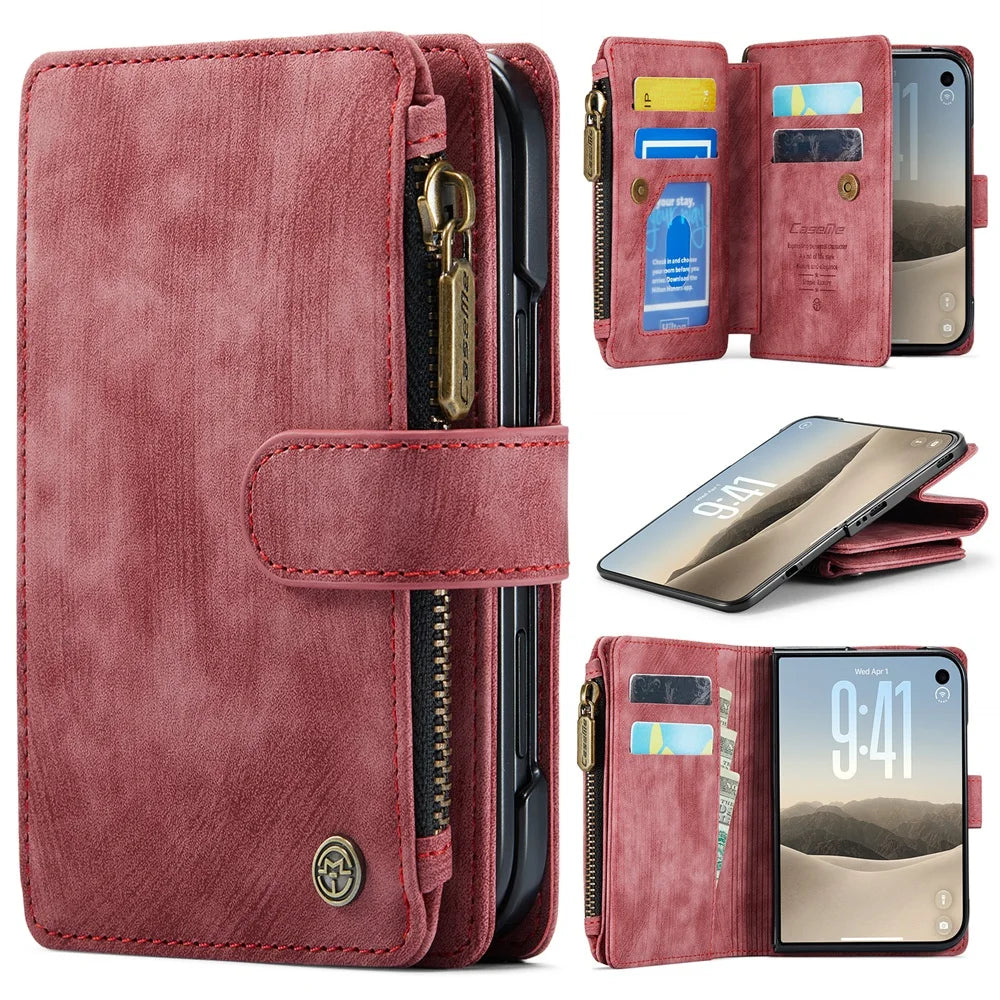 iPhone Duo Phone Case, Built-in Card Holder Wallet Phone Leather Stand Case for iPhone Duo Wristlet Strap