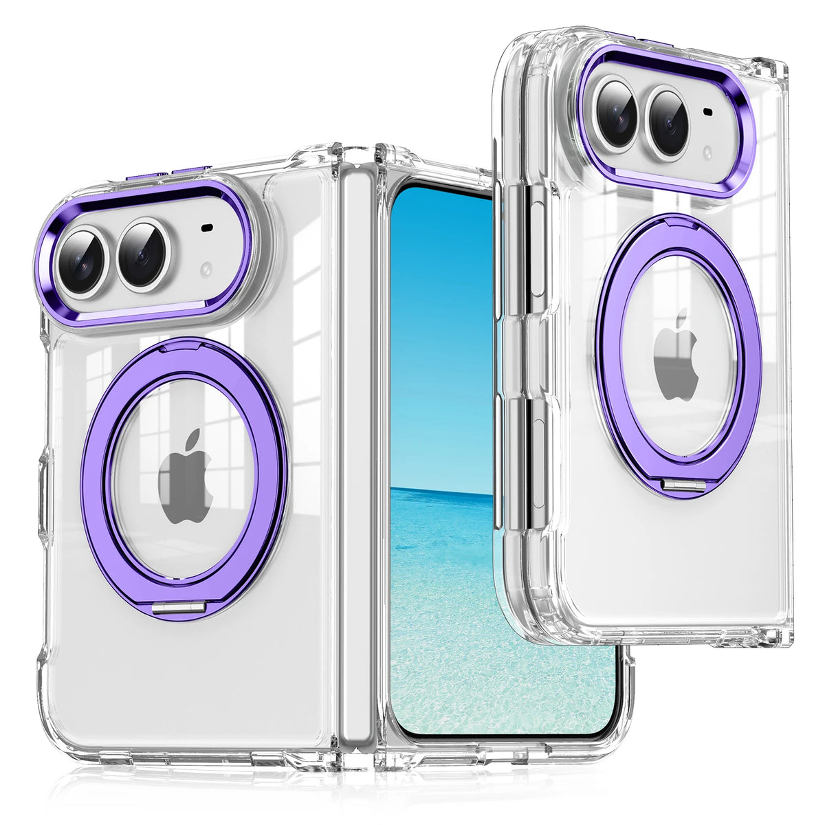 Case For Apple iPhone Duo For Foldable iPhone Duo For Magsafe With Magnetic 360 Adjustment Stand Protection Clear Acrylic Cover