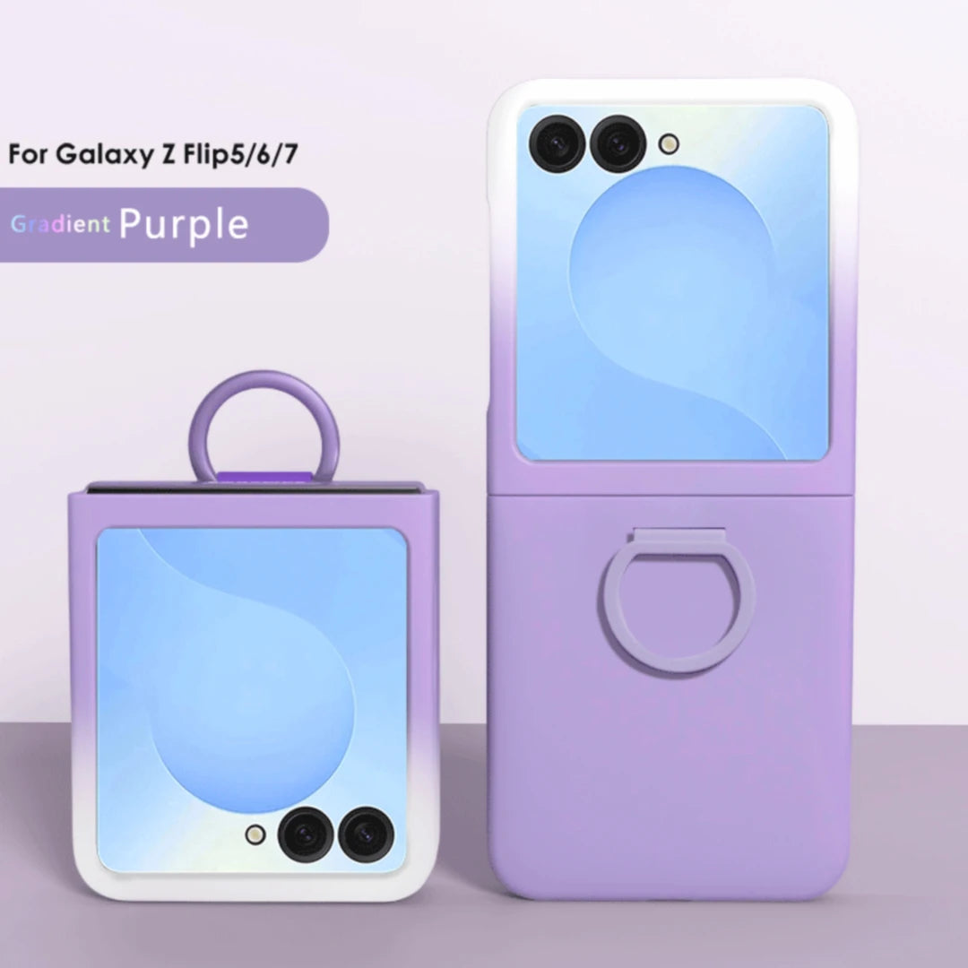 Luxury Skin Feel Phone Case for Samsung Galaxy Z Flip 7 FE 6 5 Silicone Finger Ring Shockproof 2-piece Candy Color Hard PC Cover