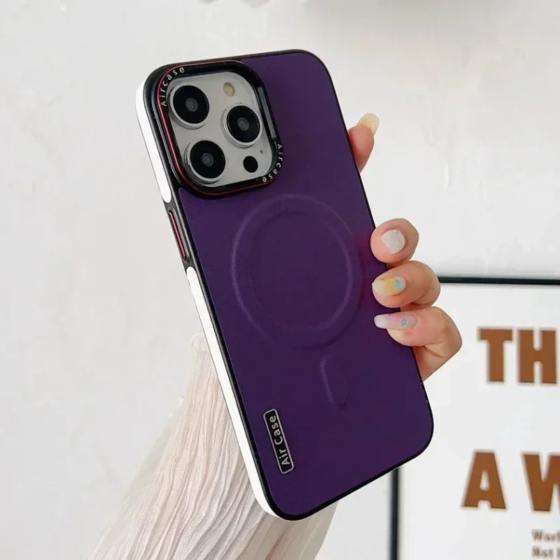 Business Double Color Leather Magsafe Case for IPhone 12 13 16 15 Pro Max Magnetic Matte Soft Shockproof Cover for IPhone 15Pro