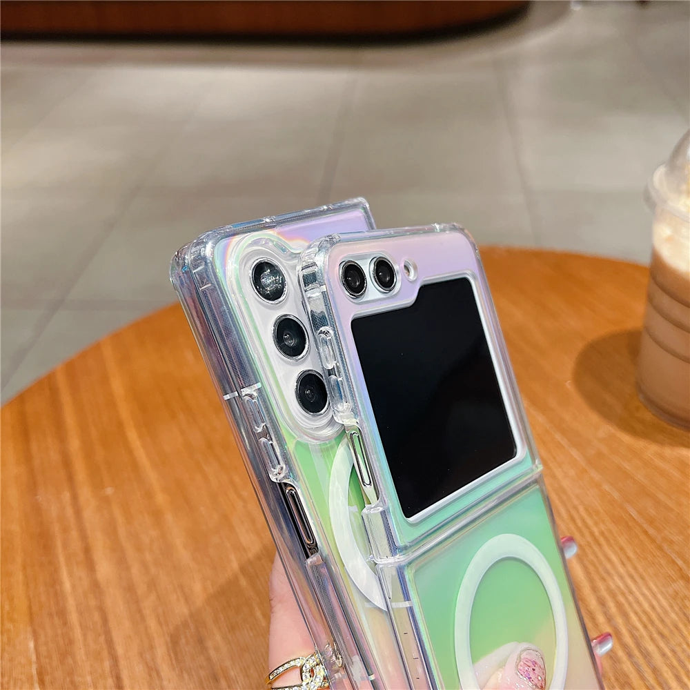 Gradient aurora rainbow laser magnetic case samsung fold flip - product image