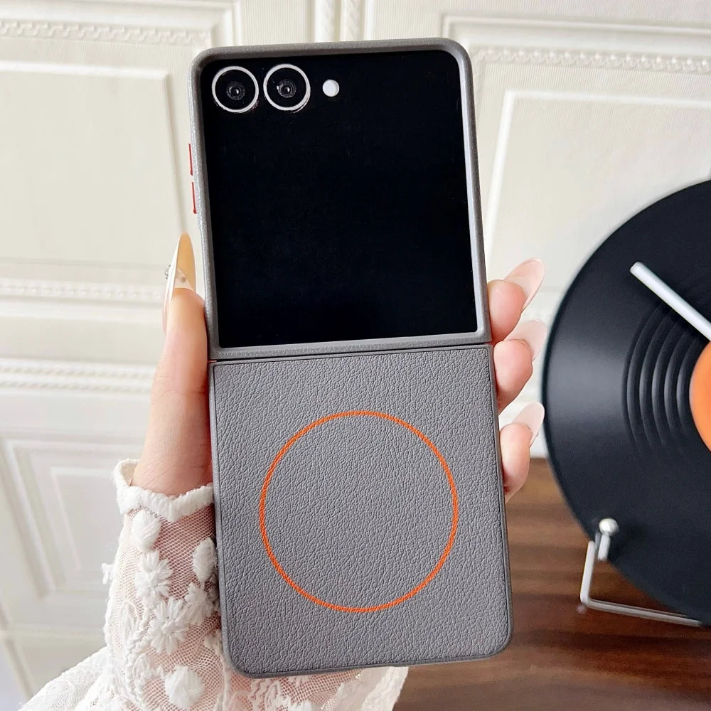 Leather magnetic wireless charging protective case samsung flip - product image