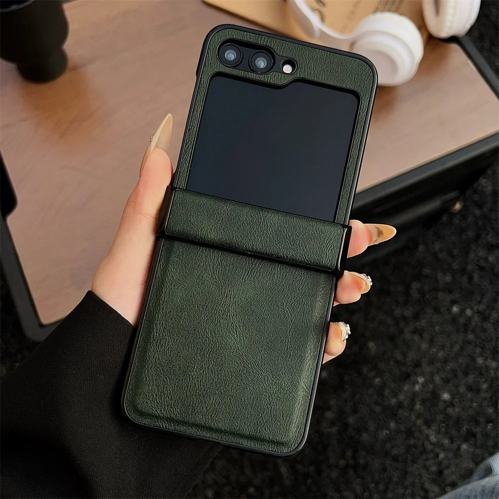 Luxury leather hinge folding shockproof protective hard case samsung z flip - product image