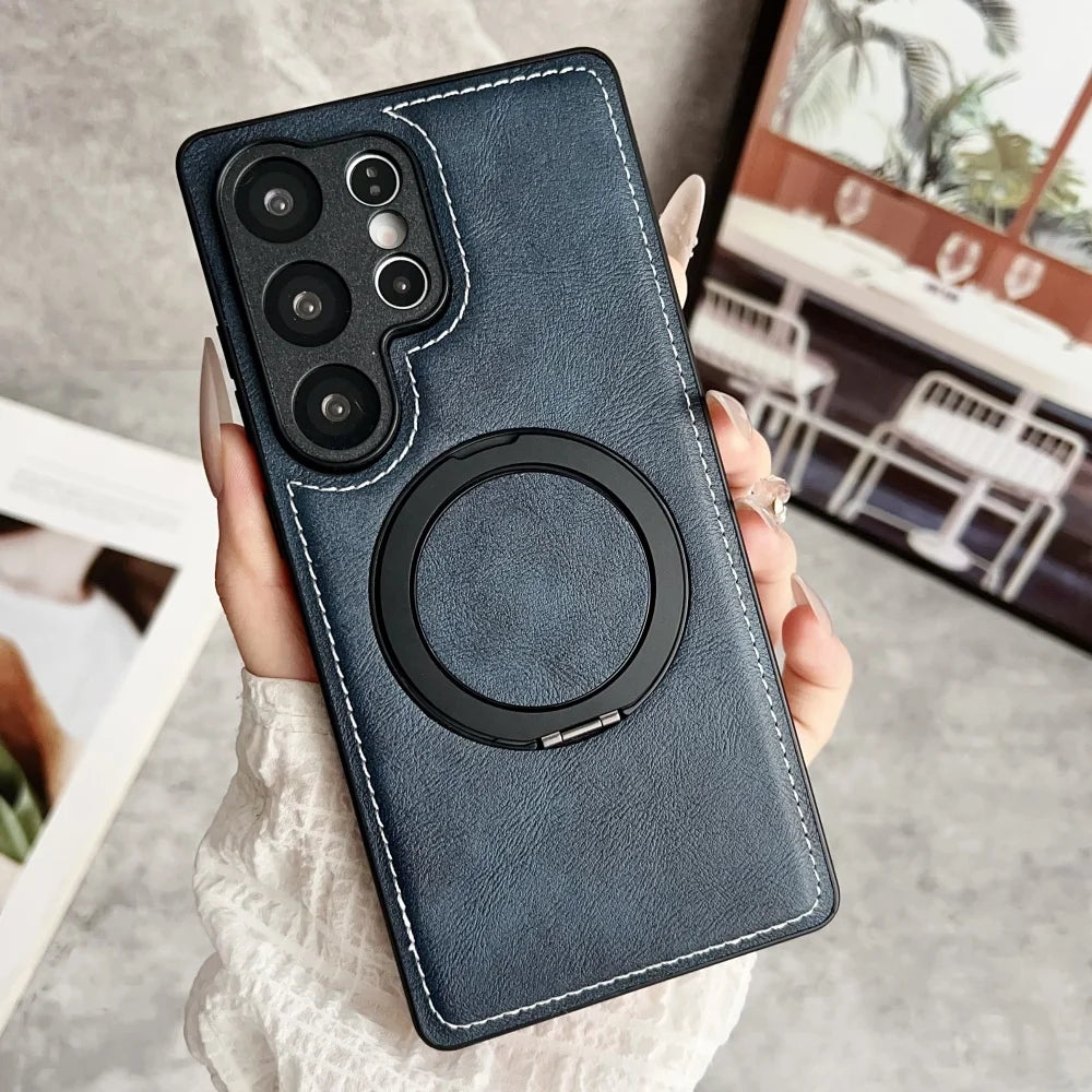 Magsafe magnetic stand holder leather wireless charging case - product image