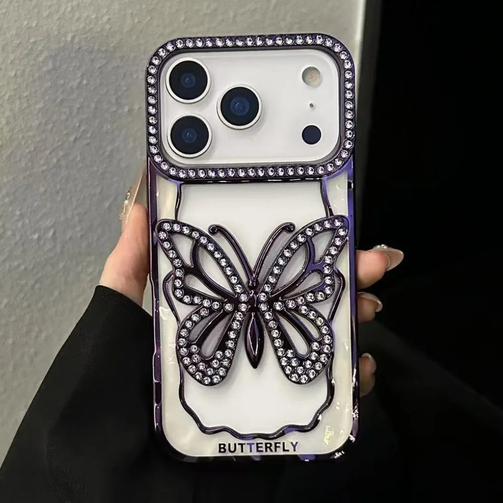 Plating butterfly glitter rhinestone shockproof case - product image