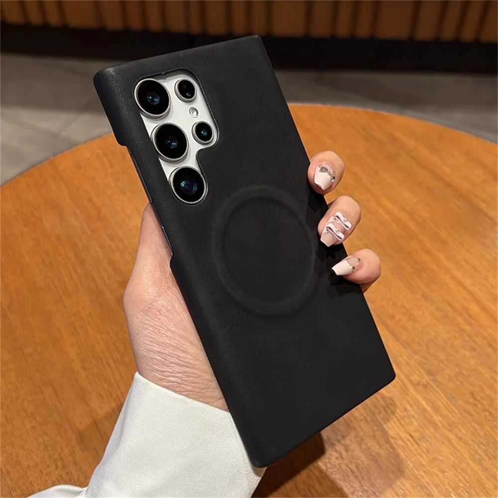 Skin feel sheepskin magnetic wireless charging leather case - product image