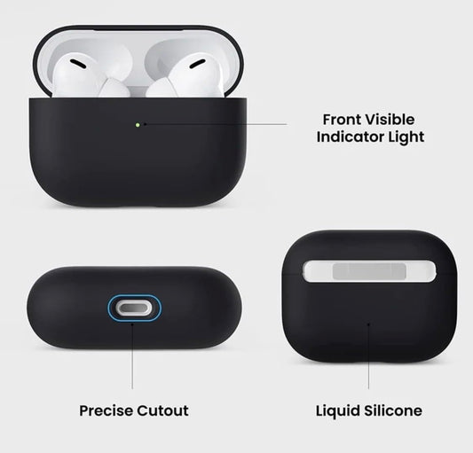 Silikonhülle Kompatibel mit AirPods Pro (2019), Schutzhülle aus Flüssigsilikon mit sichtbarer LED-Anzeige auf der Vorderseite, Schwarz