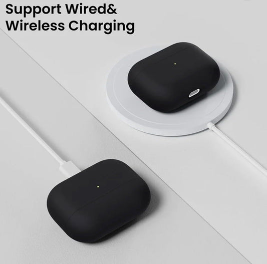 Silikonhülle Kompatibel mit AirPods Pro (2019), Schutzhülle aus Flüssigsilikon mit sichtbarer LED-Anzeige auf der Vorderseite, Schwarz