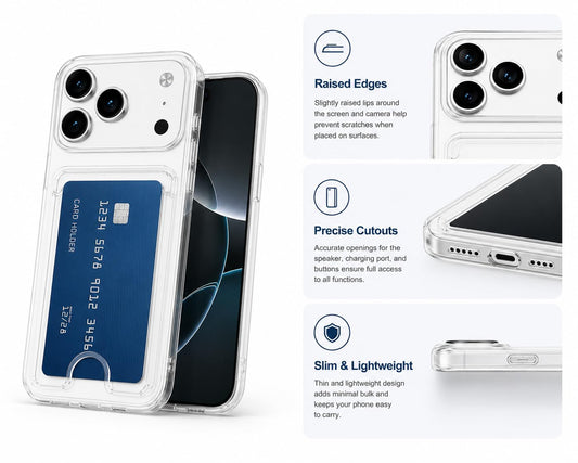Durchsichtige Brieftaschenhülle für iPhone 17 Pro, schlanke TPU-stoßfeste Hülle mit Kartenhalter, kristallklar