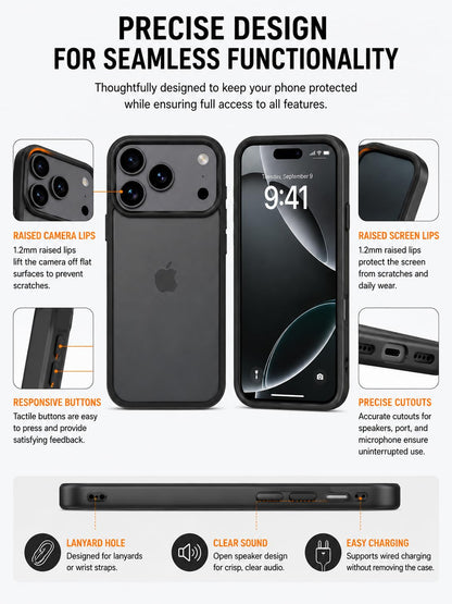 Translucent Matte Case for iPhone 17 Pro, Slim Shockproof Cover, 10FT Military Grade Drop Protection, Anti-Scratch Bumper, Black