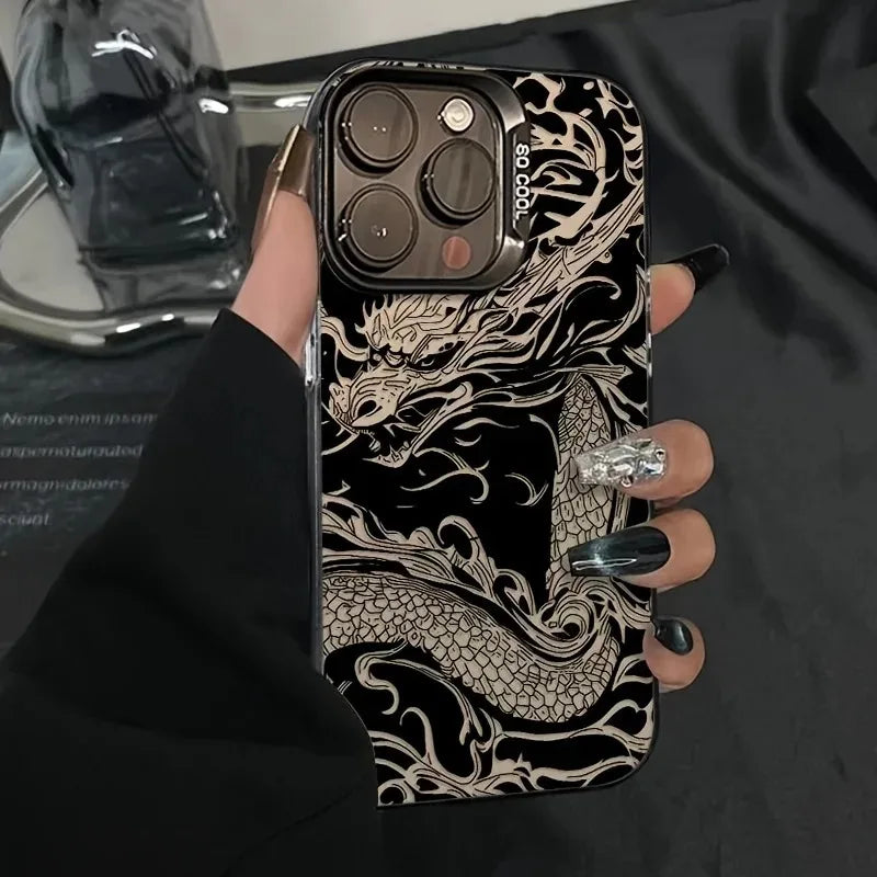 Monochrome Dragon Cool Stylish Phone case for iPhone 16 15 14 13 12 11 Pro Max/Pro/Plus Anti-drop Soft Back Cover