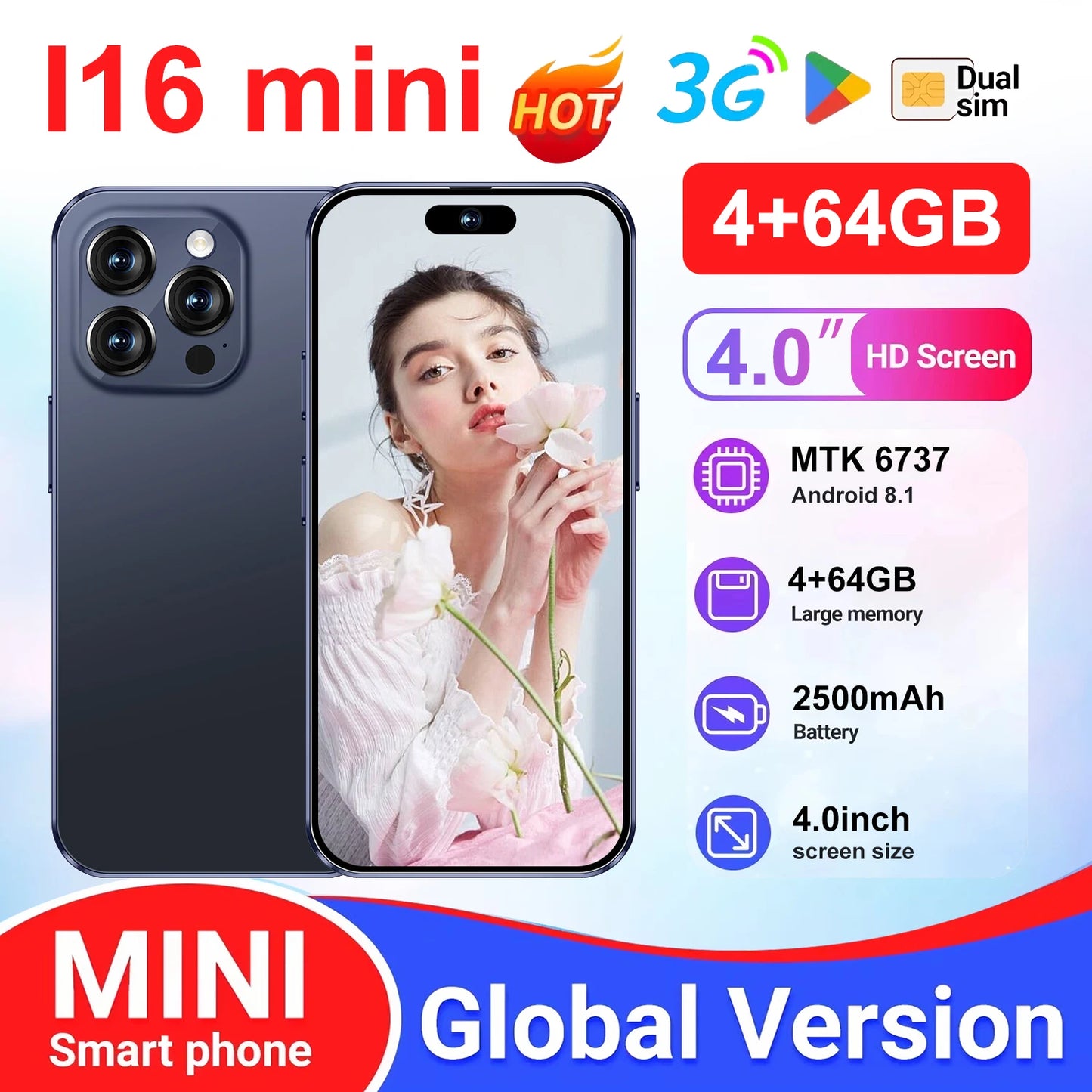 I16 Pro - a New 4-inch Full-screen Mini Smart Phone Suitable for Children and Students, Capable of Making Internet Calls.