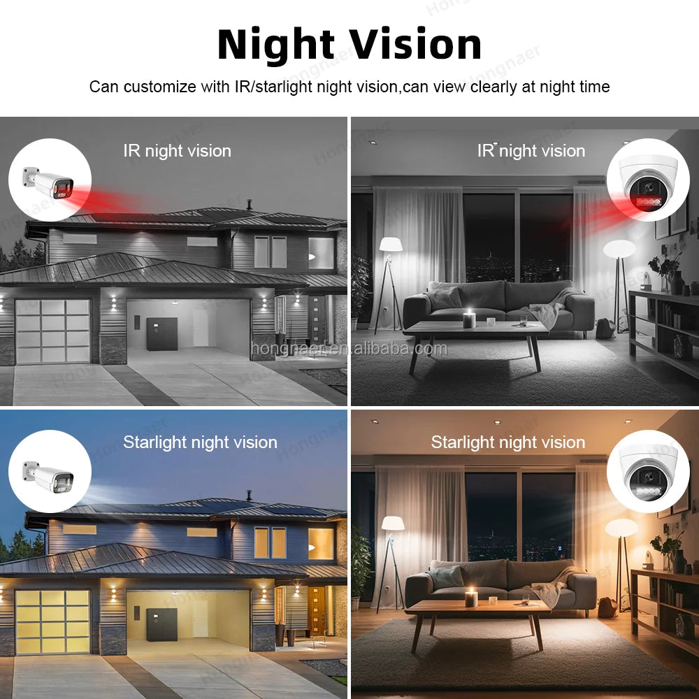 Hongnaer 1080P 4CH AHD Analog DVR CCTV Camera Surveillance System With Starlight Night Vision for Indoor Outdoor Home and Shop