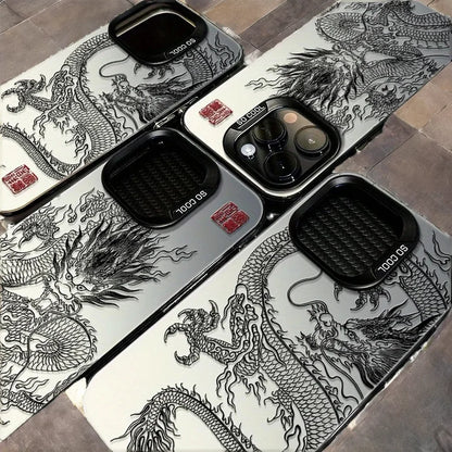 Men's Matte TPU+PC Animal Design UV Painting Phone Case with Holster for 11/12/13/14/15/16 Pro/Max Soft Shell