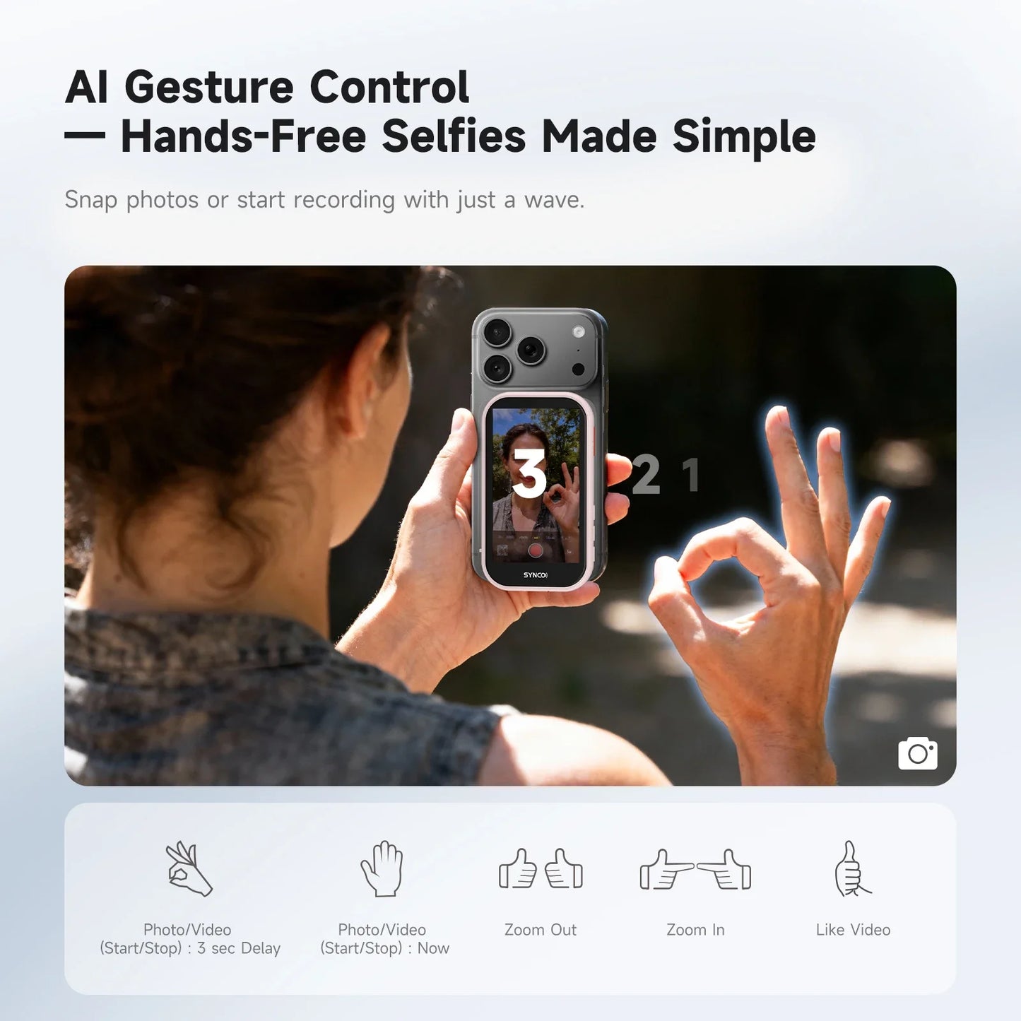 Synco XView M4 AI Wireless Magnetic Selfie Monitor Screen Gesture Control for Smartphone Selfie Vlog Live Stream Video Recording