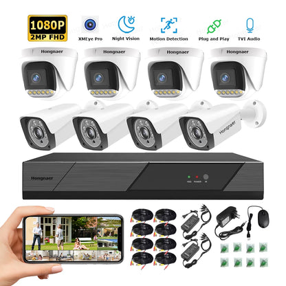 Hongnaer 2MP 8CH Home Security CCTV Camera Surveillance System With AHD TVI DVR One Way Audio for Indoor Outdoor Home and Shop