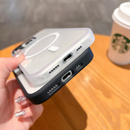 Electroplate Metal Buttons Slim Clear Shockproof Case for 11 12 13 14 15 Pro Max Magnetic Wireless Charging Business Design
