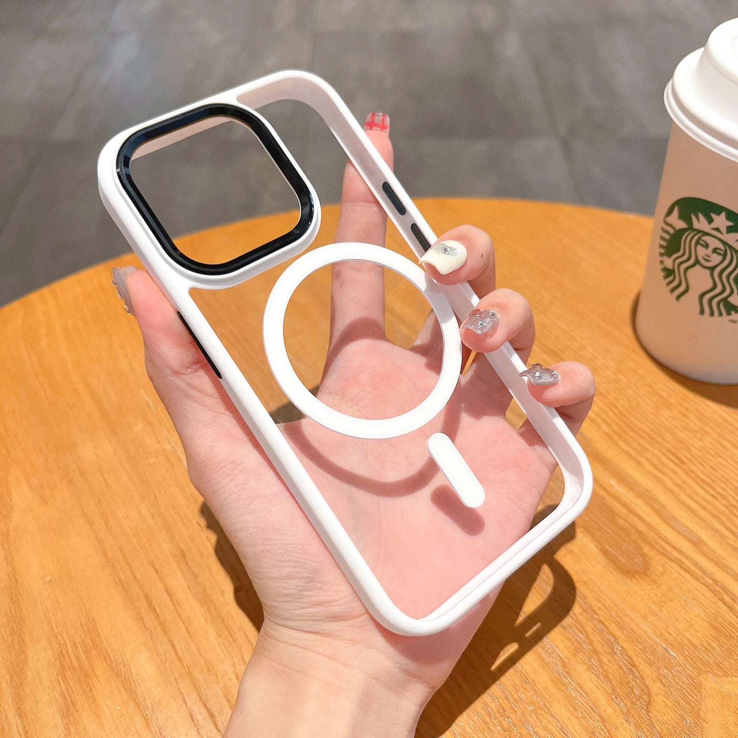 Electroplate Metal Buttons Slim Clear Shockproof Case for 11 12 13 14 15 Pro Max Magnetic Wireless Charging Business Design