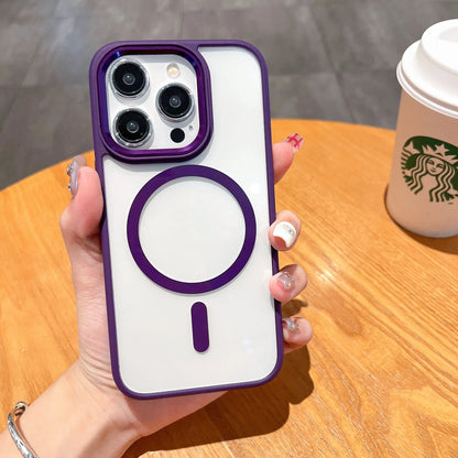Electroplate Metal Buttons Slim Clear Shockproof Case for 11 12 13 14 15 Pro Max Magnetic Wireless Charging Business Design