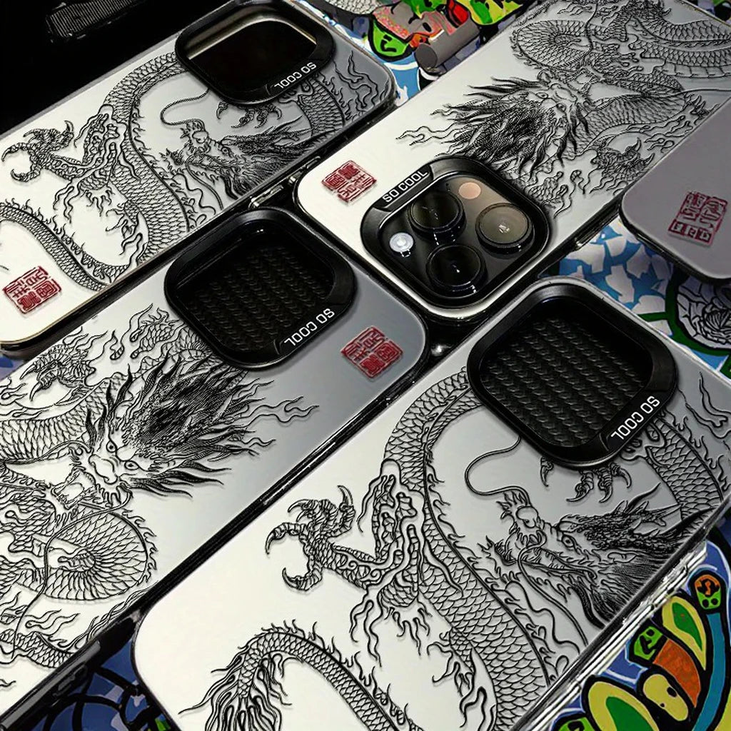 Men's Matte TPU+PC Animal Design UV Painting Phone Case with Holster for 11/12/13/14/15/16 Pro/Max Soft Shell