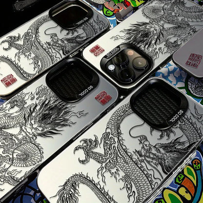 Men's Matte TPU+PC Animal Design UV Painting Phone Case with Holster for 11/12/13/14/15/16 Pro/Max Soft Shell