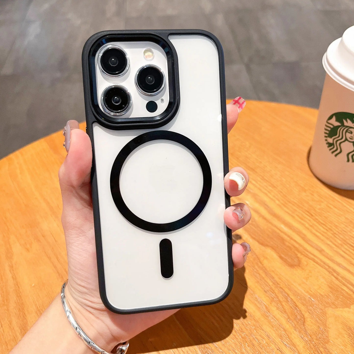 Electroplate Metal Buttons Slim Clear Shockproof Case for 11 12 13 14 15 Pro Max Magnetic Wireless Charging Business Design