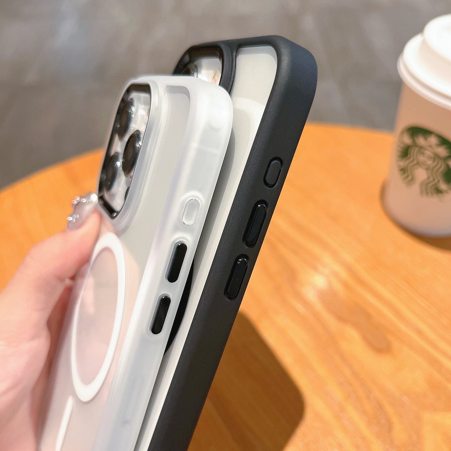 Electroplate Metal Buttons Slim Clear Shockproof Case for 11 12 13 14 15 Pro Max Magnetic Wireless Charging Business Design