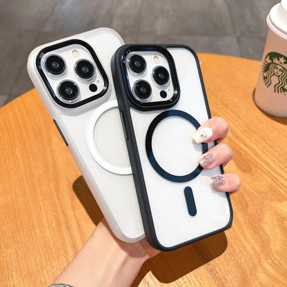 Electroplate Metal Buttons Slim Clear Shockproof Case for 11 12 13 14 15 Pro Max Magnetic Wireless Charging Business Design