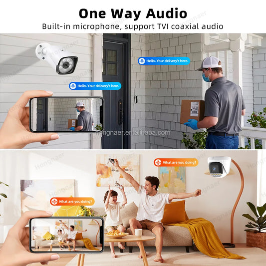 Hongnaer 2MP 8-Kanal Videoüberwachungssystem mit AHD-TVI-DVR und Einweg-Audio für Innen- und Außenbereich, Zuhause und Geschäft