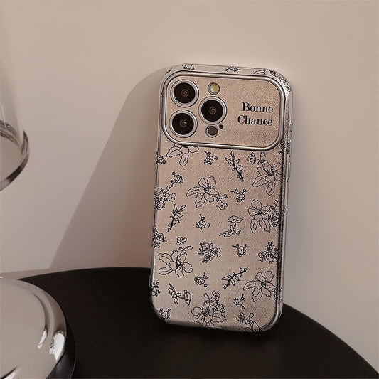 Sketch flower for iphone16 iPhone 15 mobile phone case 13promax silver leather 17 premium sense 12 Korean