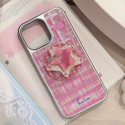 Gilt phone case Apple 16promax red plaid cherry iphone15 electroplating 14 for sweet and cool 17 Huawei