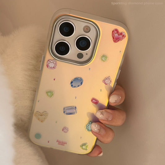 Gilt colored gemstones for iphone17Promax mobile phone case 16 electroplating 15 anti-drop hard 13 laser advanced