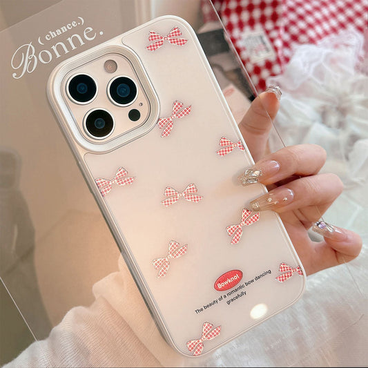 Gilt red plaid bow iPhone17 phone case Apple 14 for 16promax glass hard 13 sweet