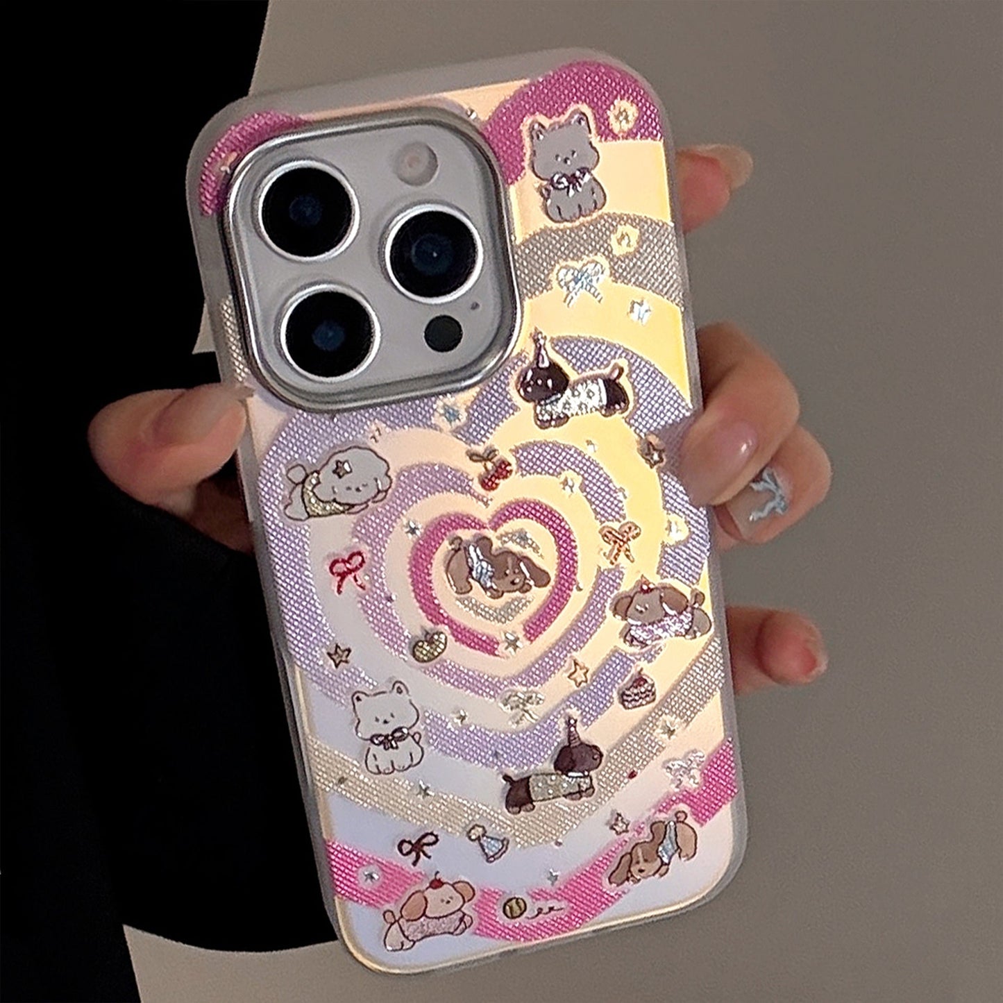 Gilt laser is suitable for iphone16 mobile phone case 17Promax Apple 15 anti-drop 14 color love cartoon 13 Korea