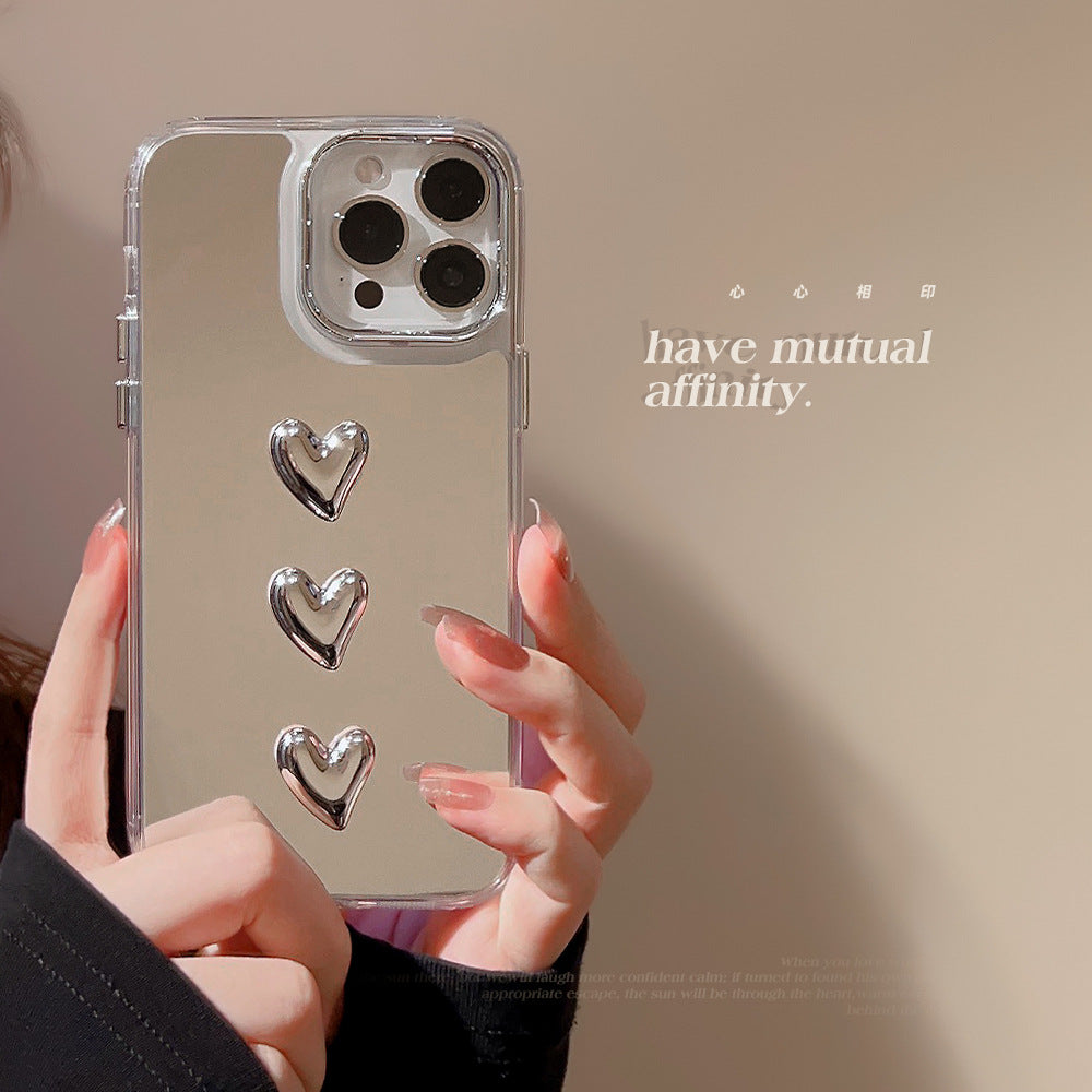 Metal three-dimensional love 17 for 11 Apple 15ProMax mobile phone case iPhone16 light luxury 14 mirror tide