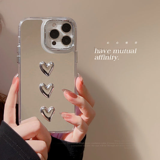 Metal three-dimensional love 17 for 11 Apple 15ProMax mobile phone case iPhone16 light luxury 14 mirror tide