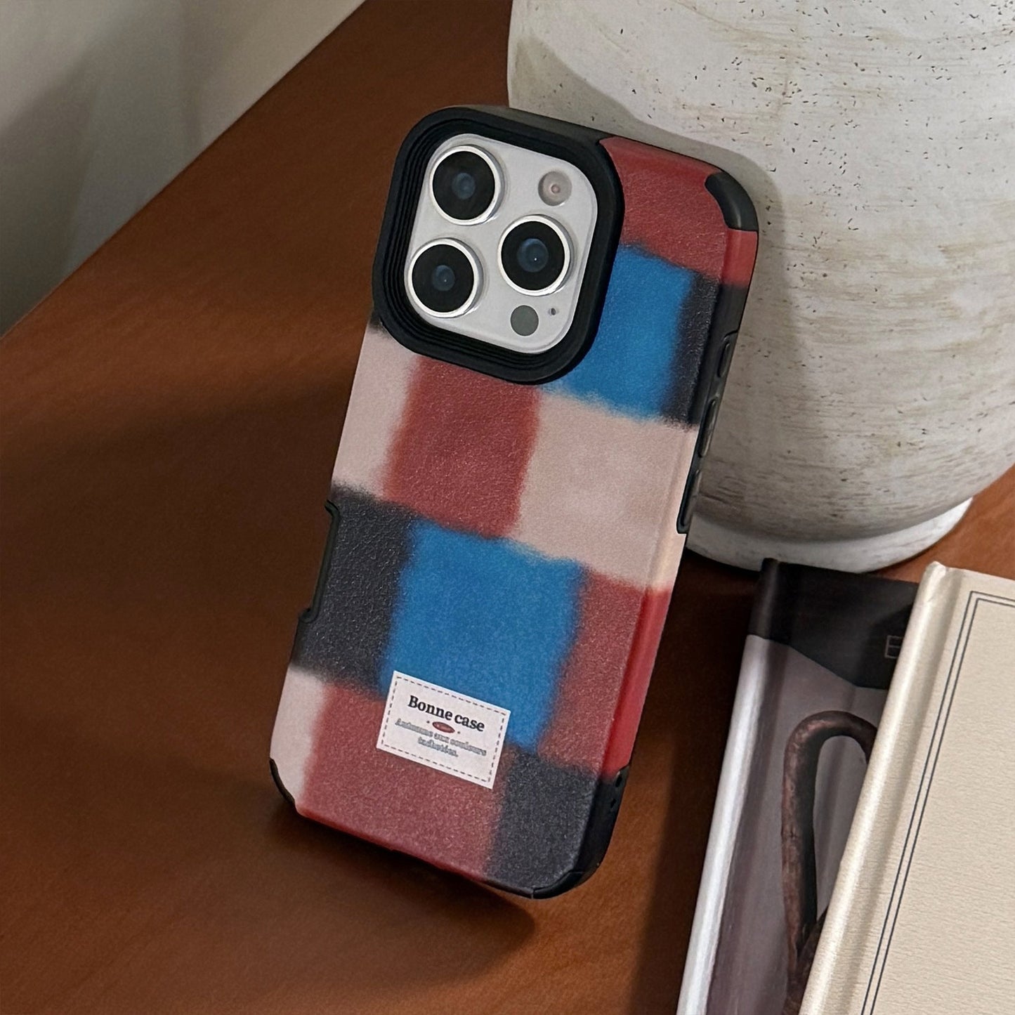 Personalized retro plaid splicing for iphone16promax iPhone 17 case 15 premium 14 leather 13