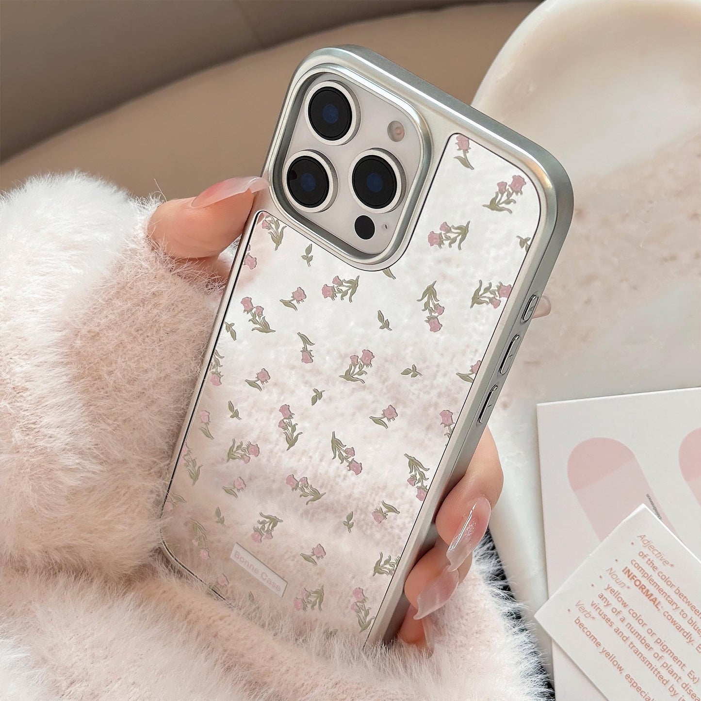 ins pink flower applies to 16 apple 15pro max mobile phone case iphone17 mirror 13 electroplating 15 gentle