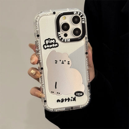 ins wind mirror cartoon cat suitable for 16Pro Max Apple 15 mobile phone case iPhone17 sweet cool 12 hand rope