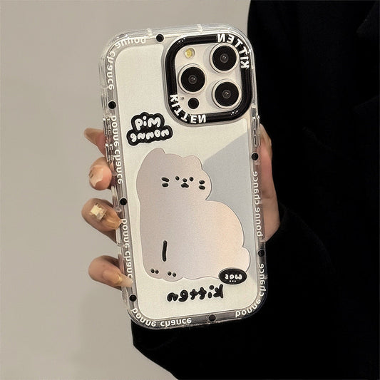 ins wind mirror cartoon cat suitable for 16Pro Max Apple 15 mobile phone case iPhone17 sweet cool 12 hand rope