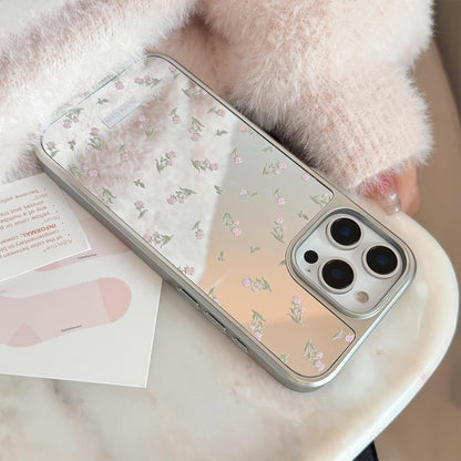 ins pink flower applies to 16 apple 15pro max mobile phone case iphone17 mirror 13 electroplating 15 gentle