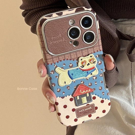 Leopard print cat is suitable for iphone17promax Apple 16 mobile phone case 15 anti-drop 17 leather retro cartoon 12